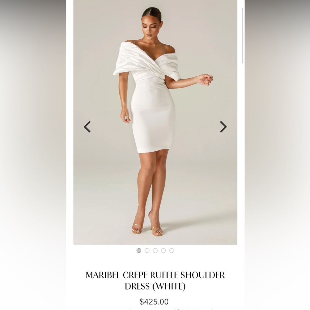 Alieva- maribel crepe ruffle shoulder dress (white)